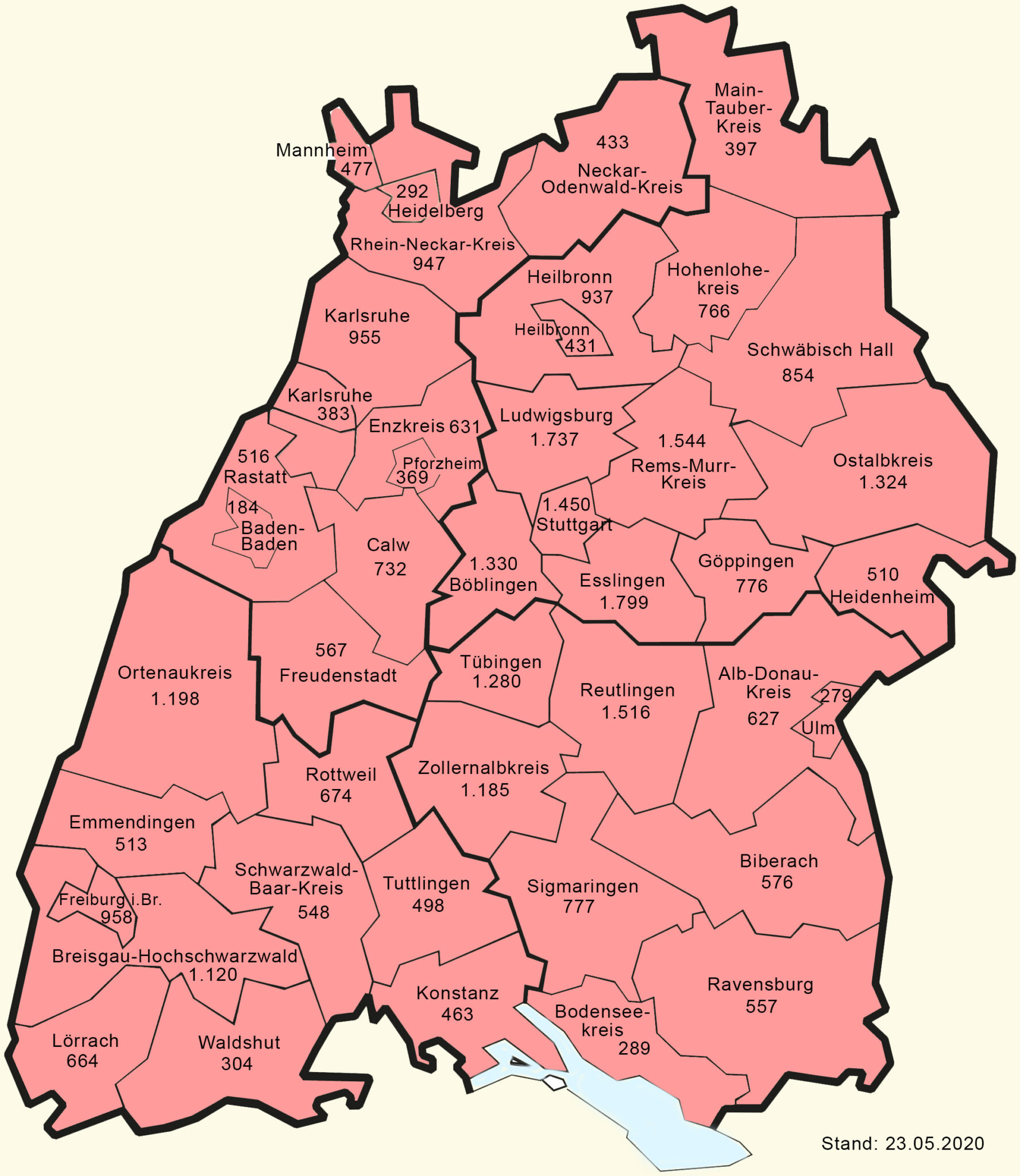 Corona-Übersichtskarte Karte Baden-Württemberg (Stand: 7 ...