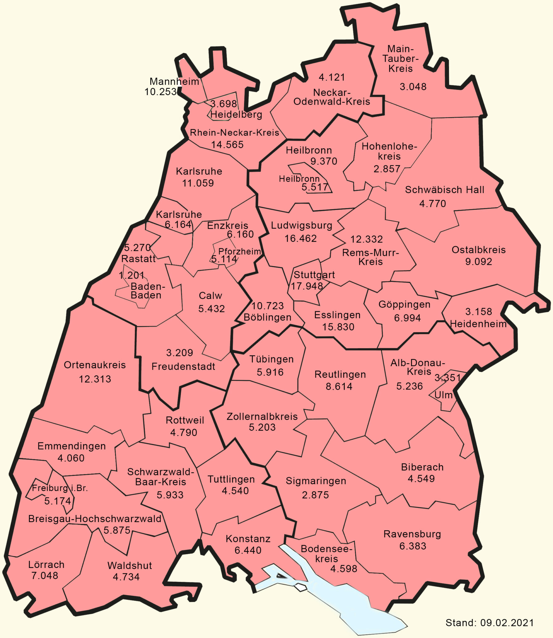 Corona-Übersichtskarte Karte Baden-Württemberg (Stand: 9 ...